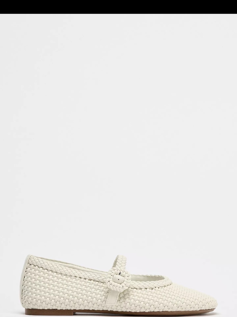 Woven Mary Jane Ballet Flat in Cream